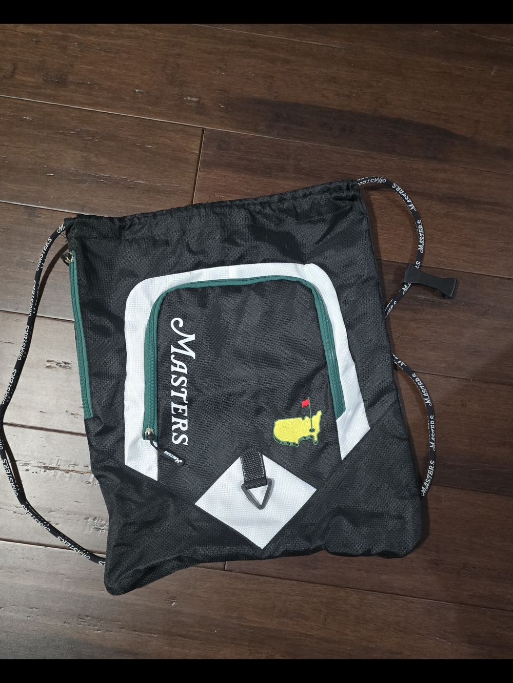 Masters Black Drawstring Backpack with White and Green Accents